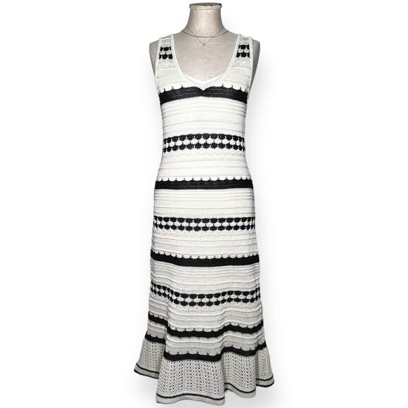 New $249 JOIE Crochet Knit Midi Dress Sleeveless Striped Ivory Coastal Chic M - Picture 4 of 15